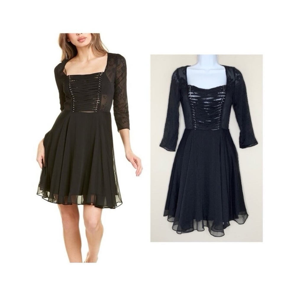 NEW The Kooples Chiffon Lace Up Mini Dress (Sz XXS) Fit-And-Flare Black